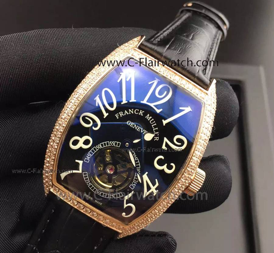 Clone Franck Muller Geneve Diamond Case Black Dial Watch